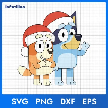 Bluey and Bingo Santa Hat Christmas SVG | Printable Designs