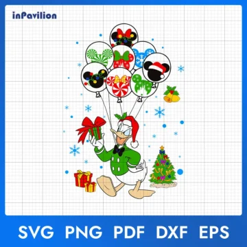 Donald Duck Balloons Christmas SVG, Disney Christmas Holiday Vector | Digital Files