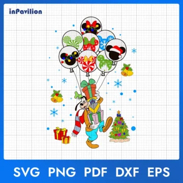 Goofy Balloons Christmas SVG, Disney Christmas SVG Files for Cricut