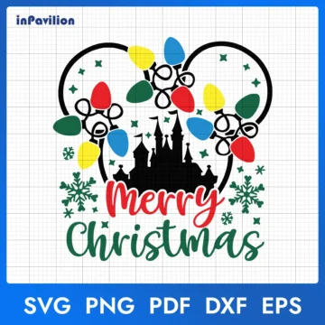 Mickey Ears Castle Lights Merry Christmas SVG Files for Cricut