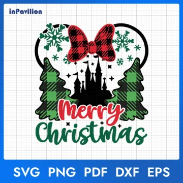 Minnie Ears Tree Plaid Fabric Christmas SVG, Disney Christmas Tree SVG Cut Files