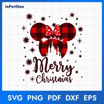 Minnie Head Castle Plaid Fabric Merry Christmas SVG Printable Art