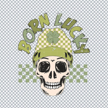 Born Lucky Skull St Patricks Day SVG, PNG, DXF, EPS for Printing, Craft Projects or More - One-Click Download
