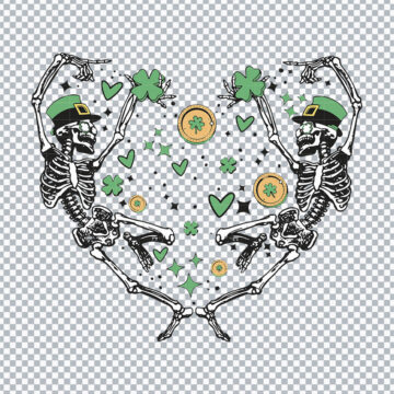 Dancing Skeleton Heart St Patrick's Day SVG, PNG, DXF, EPS for Vector Design, Printing or More - Editable Files
