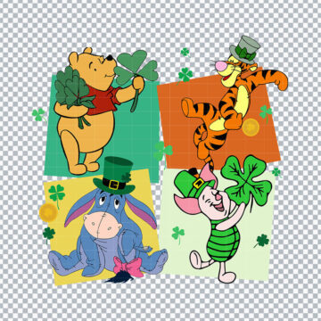Disney Pooh Characters Lucky Patrick's Day SVG, PNG, DXF, EPS for Silhouette, T-Shirt Printing or More - Free Download