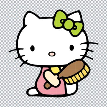 Hello Kitty Holding A Hair Brush PNG, SVG, DXF, EPS for Printing, Craft Projects or More - Printable Files