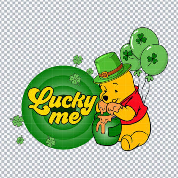 Lucky Me Shamrock Pooh Bear St.Patrick's Day Quotes PNG for Sublimation, DIY Crafts or More - Download Now