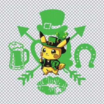 Pikachu Leprechaun Shamrock St.Patrick's Day PNG for Silhouette, T-Shirt Printing or More - Free Design