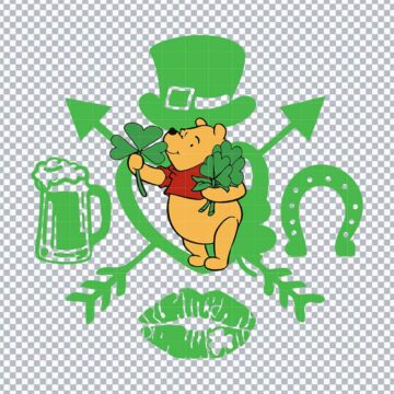 Pooh Bear Four Leaf Clover St.Patrick's Day PNG for Silhouette, Sticker Printing or More - Free Design Download