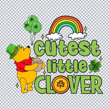 Winnie The Pooh Cutest Little Clover St.Patrick's Day PNG for Sublimation Printer, Tumbler Printing or More - Editable Files